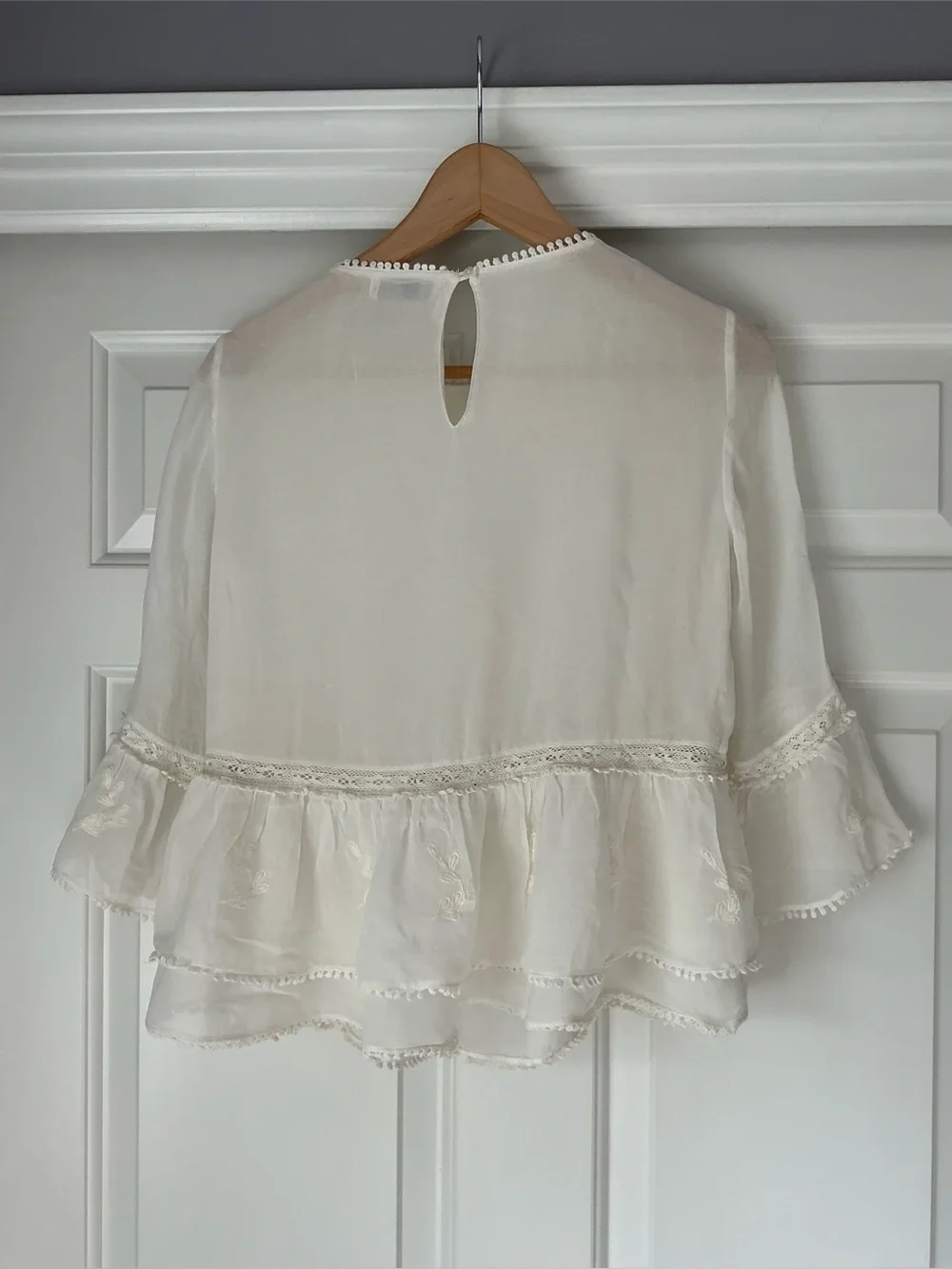 Zara White Ruffled Embroidered Peplum Top - Women S